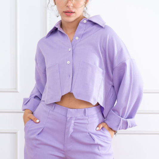 Blusa Crop Oversize Lino Dalia Lila