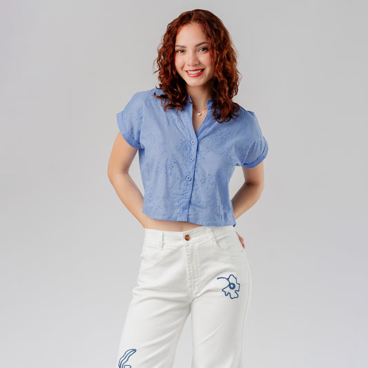 Blusa Broderie Manga Corta