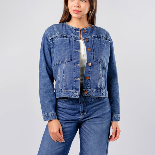Casaca Casual Denim Sin Cuello