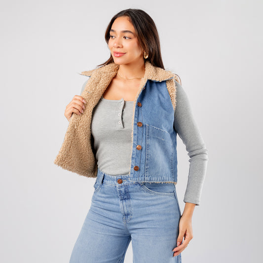 Chaleco Casual Denim con Carnero
