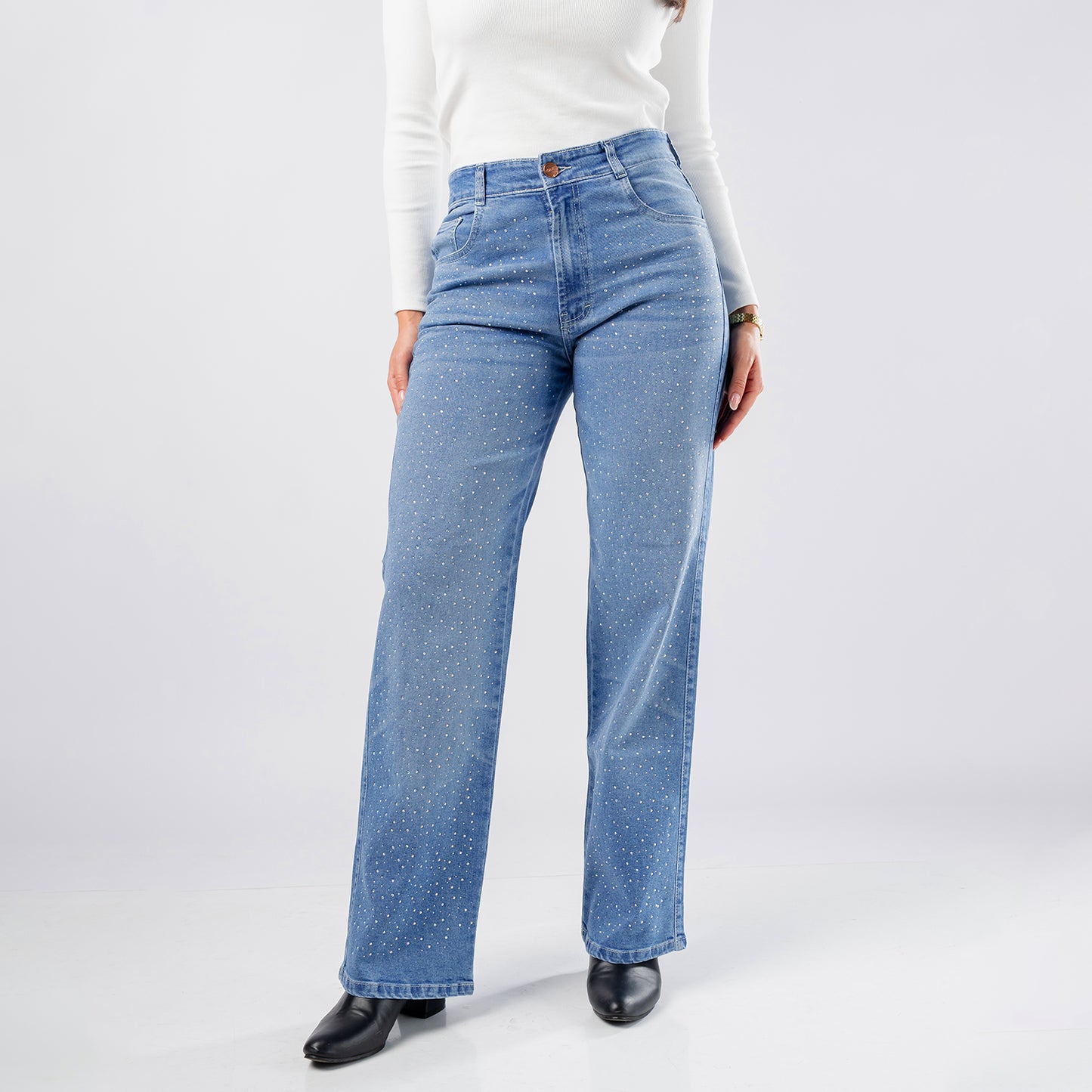 Jean Wide Leg liso Brillos tiro alto
