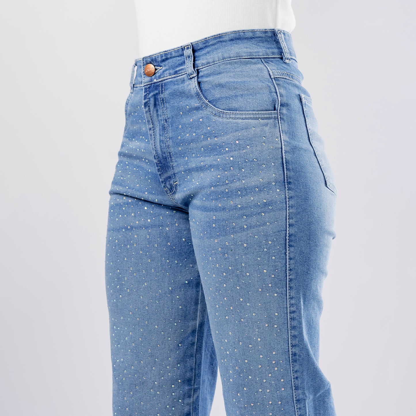 Jean Wide Leg liso Brillos tiro alto