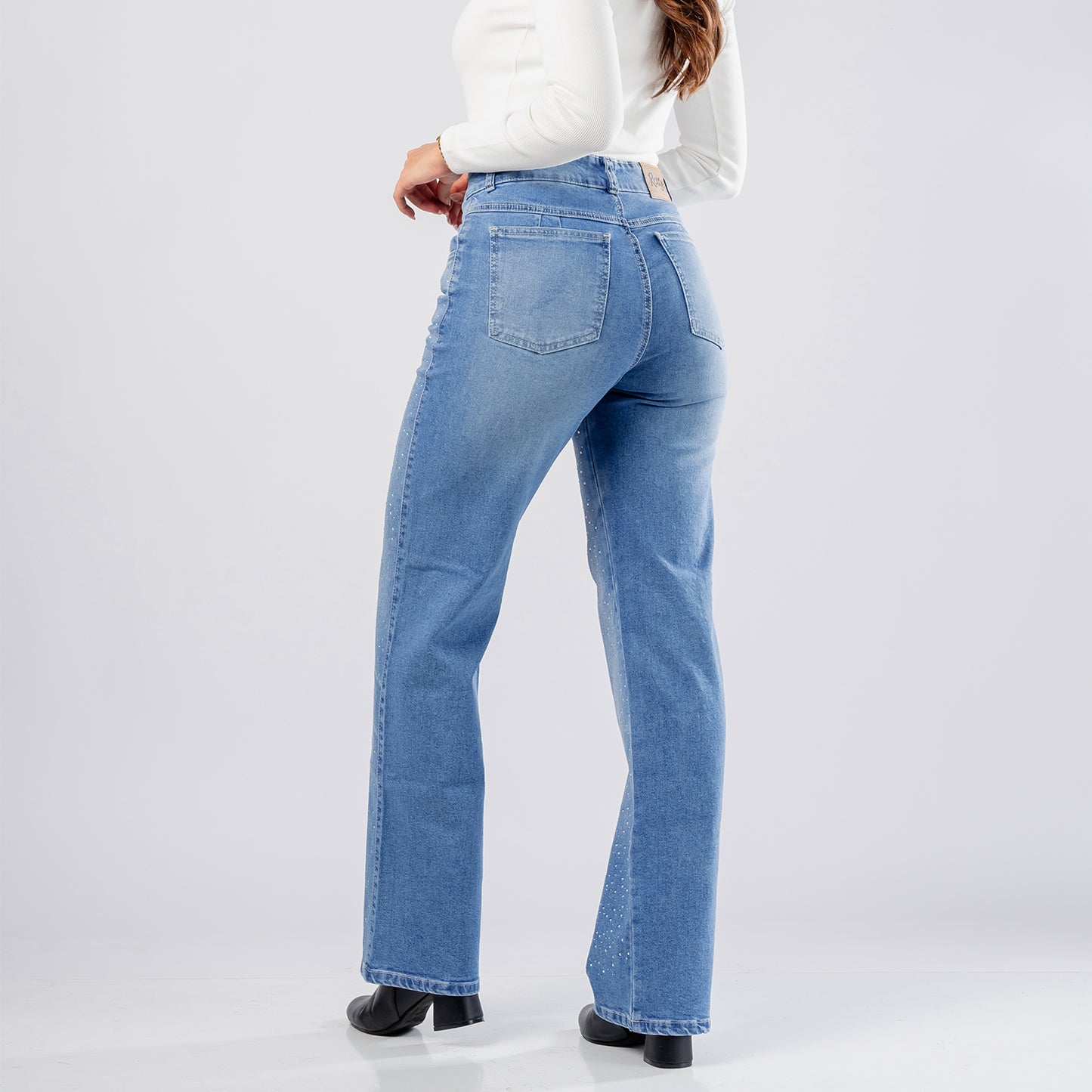 Jean Wide Leg liso Brillos tiro alto