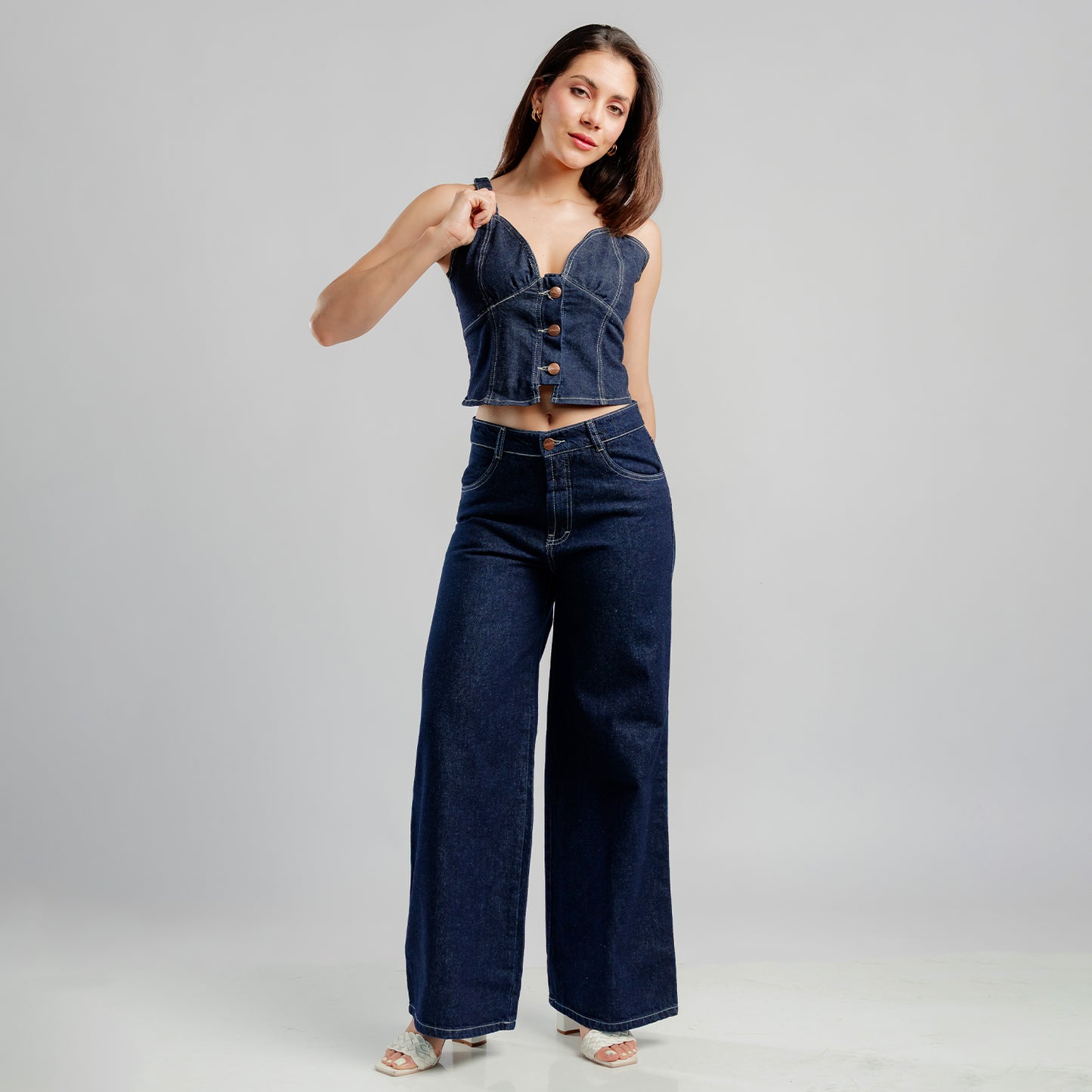 Pantalon Denim Palazzo Algodon