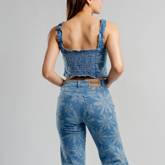 Top Denim Laser Con Lazo