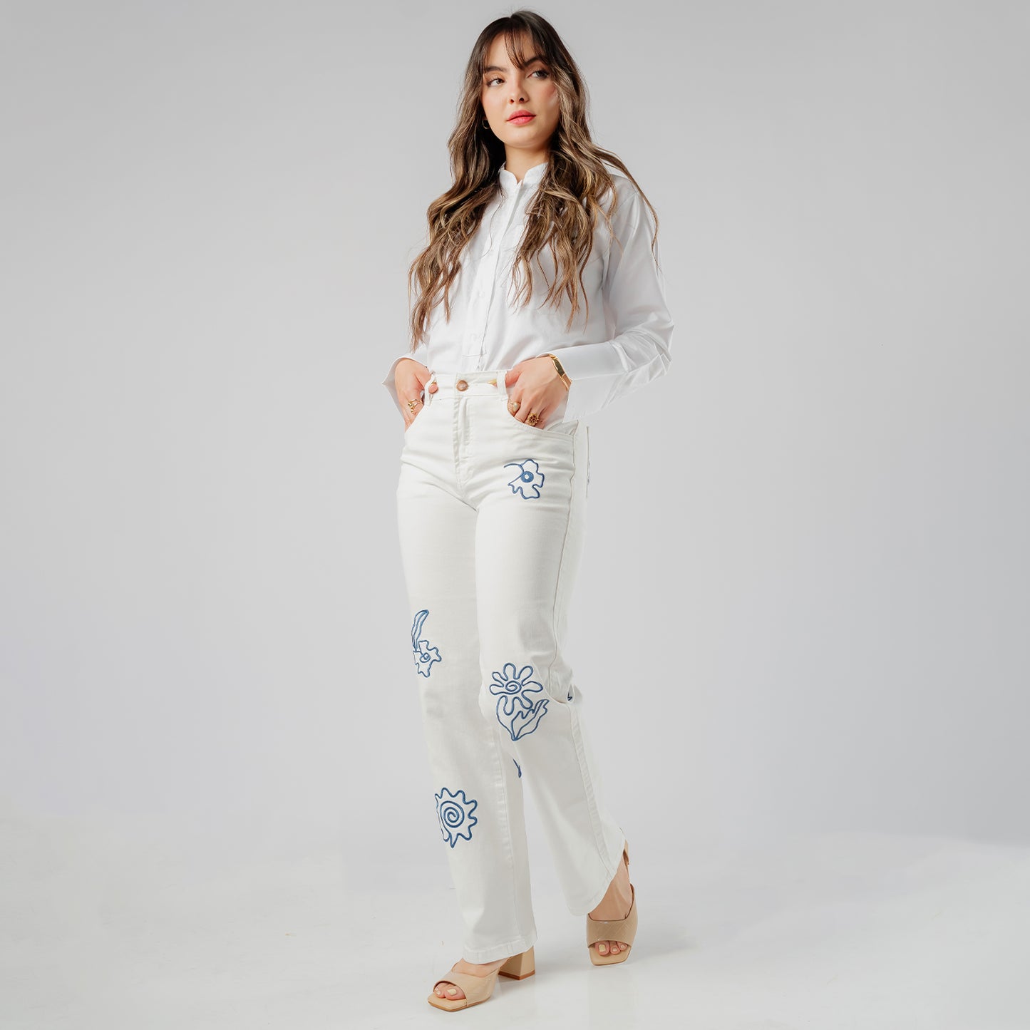 Jean Wide Leg Drill Bordado