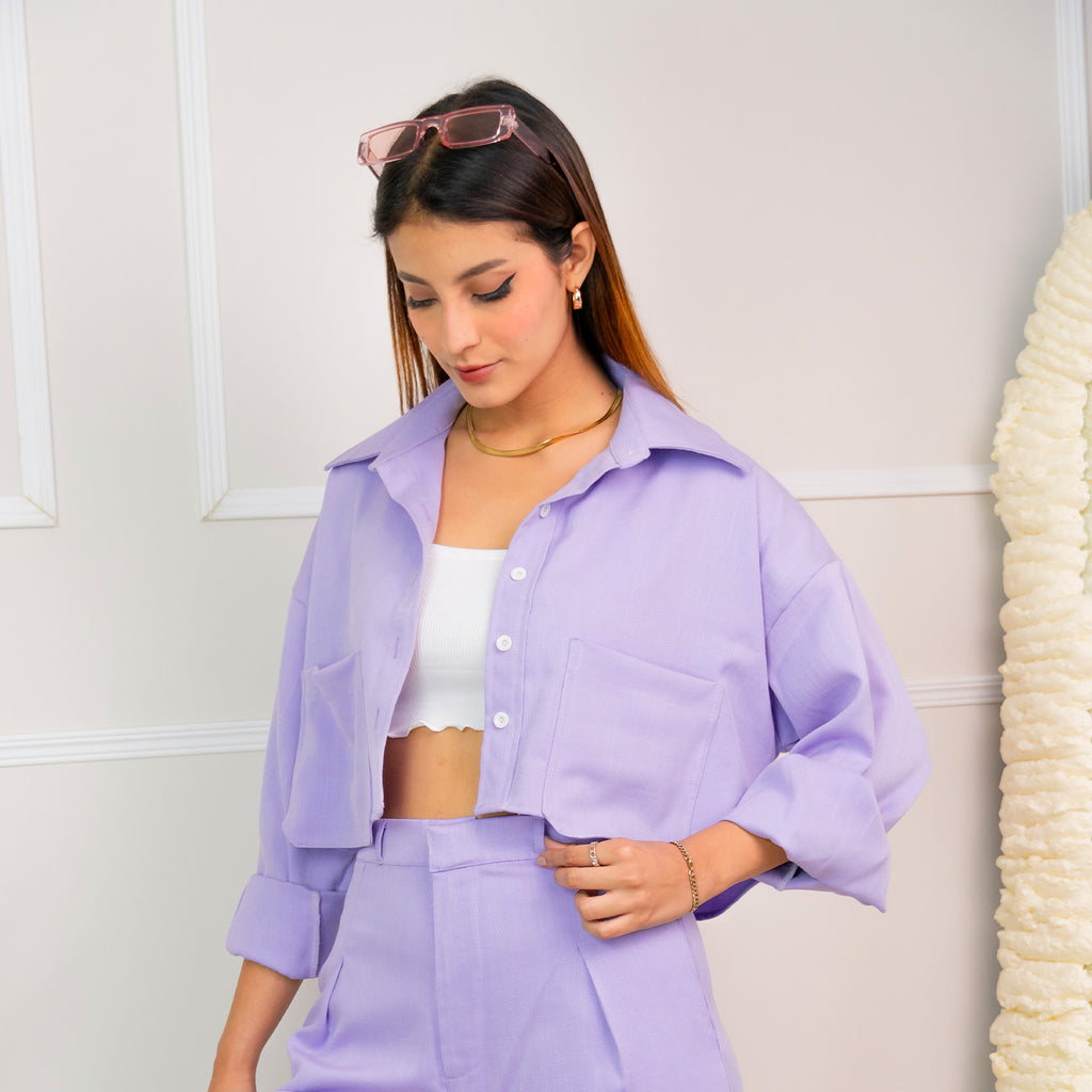 Blusa Crop Oversize Lino Dalia Lila