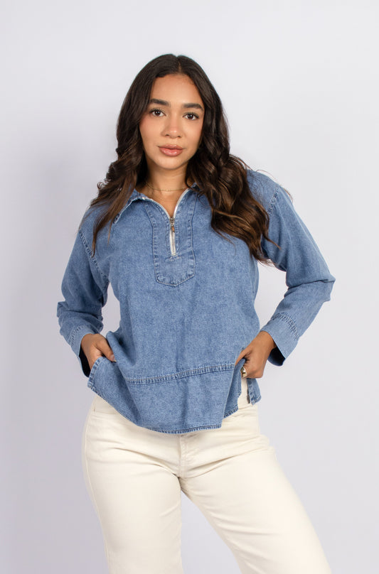 Blusa Aira Denim Ligero Mujer Roxjes