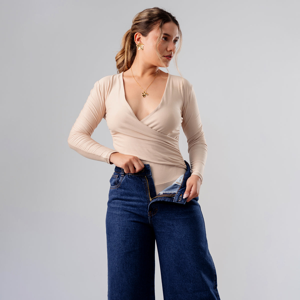 Body Manga Larga Beige
