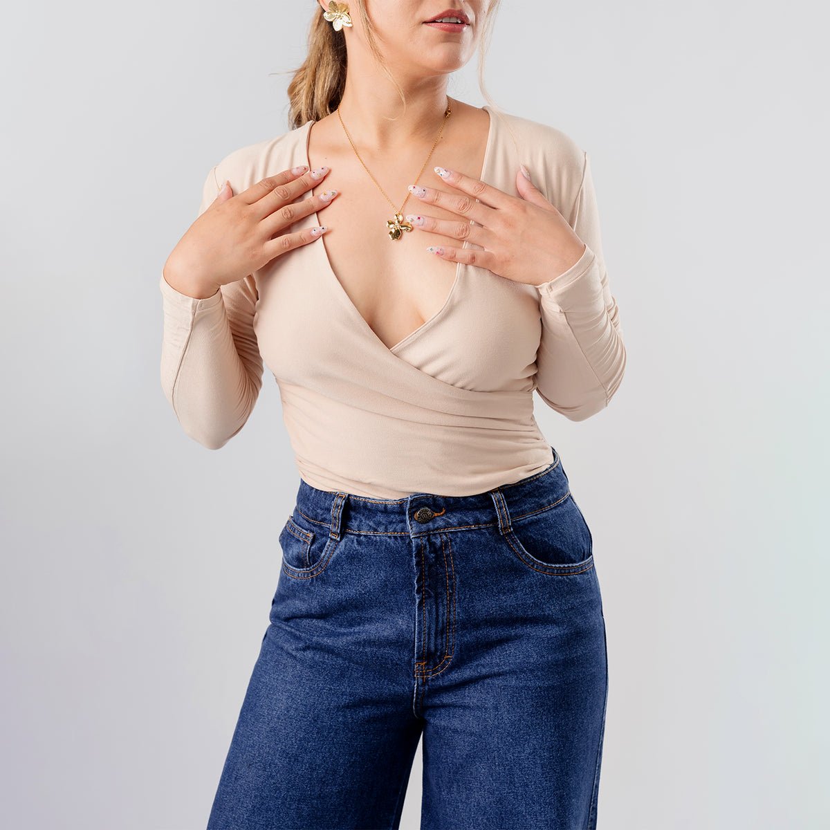 Body Manga Larga Beige