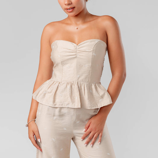 Blusa Strapless en Lino con Bobos