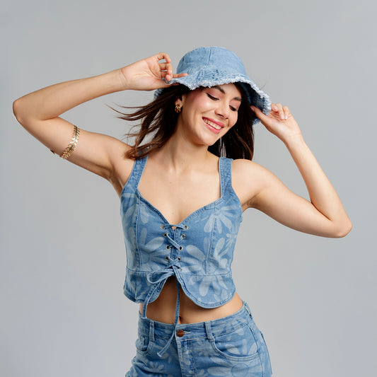 Bucket Hat Denim Basta Deshilachada