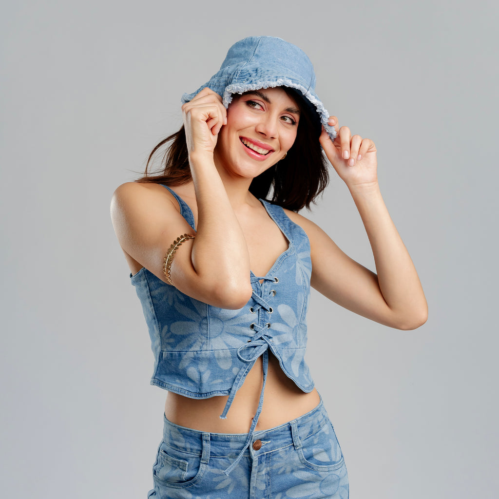 Bucket Hat Denim Basta Deshilachada