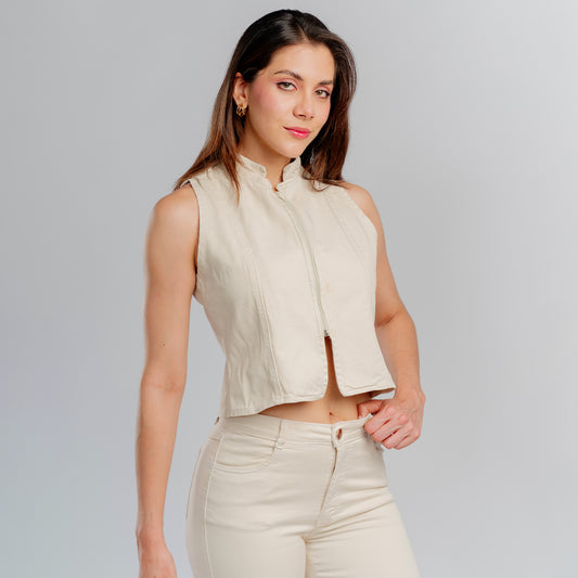 Chaleco Corto Drill Marfil