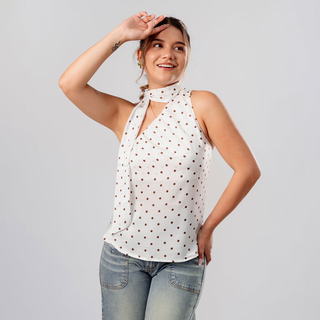 Blusa Greta Cuello Halter Asimétrico Polka Dots