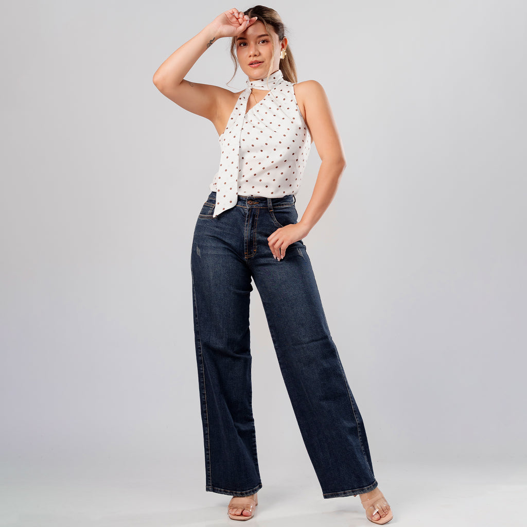 Blusa Greta Cuello Halter Asimétrico Polka Dots