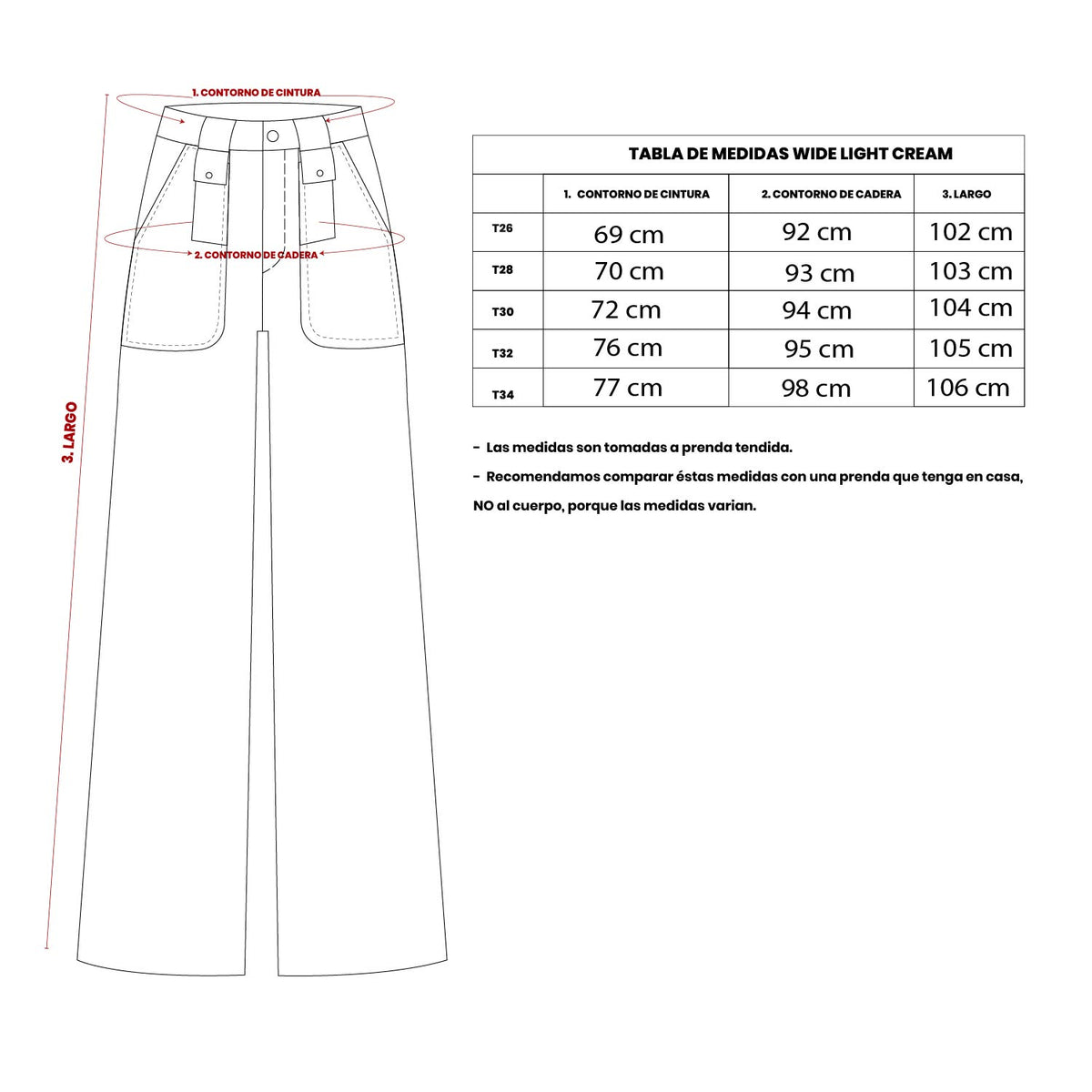 Wide Leg Light Cream Pantalon Denim