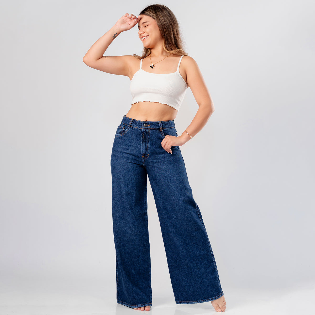 Pantalón Denim Palazo Cielo Clásico Azul