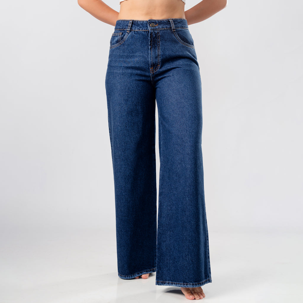 Pantalón Denim Palazo Cielo Clásico Azul