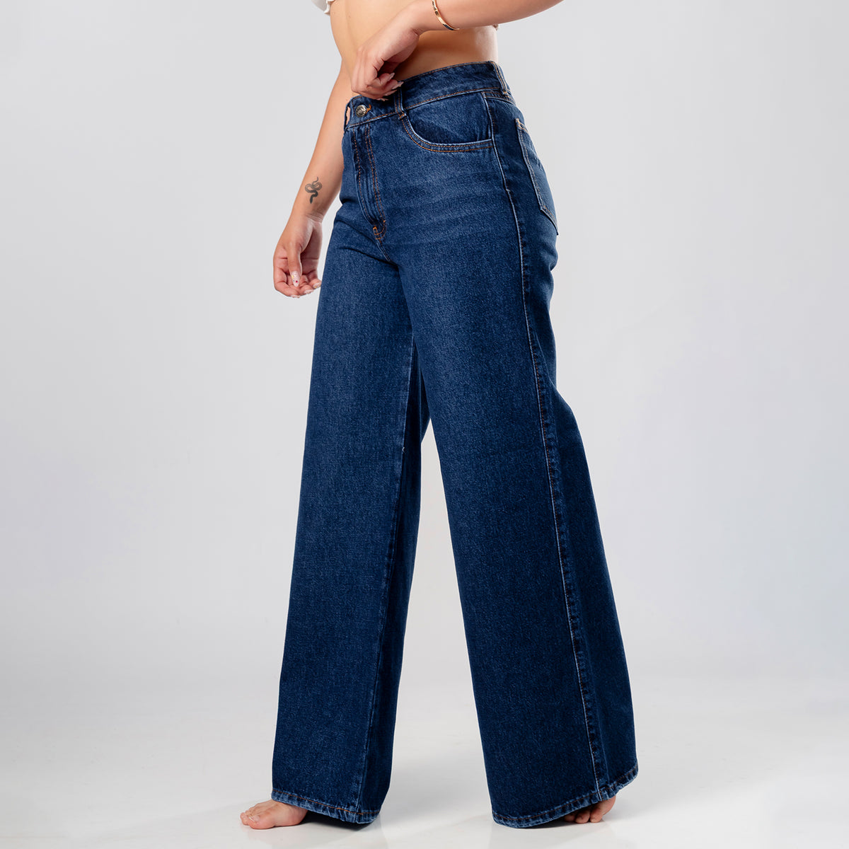 Pantalón Denim Palazo Cielo Clásico Azul