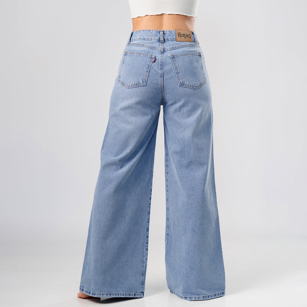 Pantalón Denim Palazo Cielo Clásico Celeste