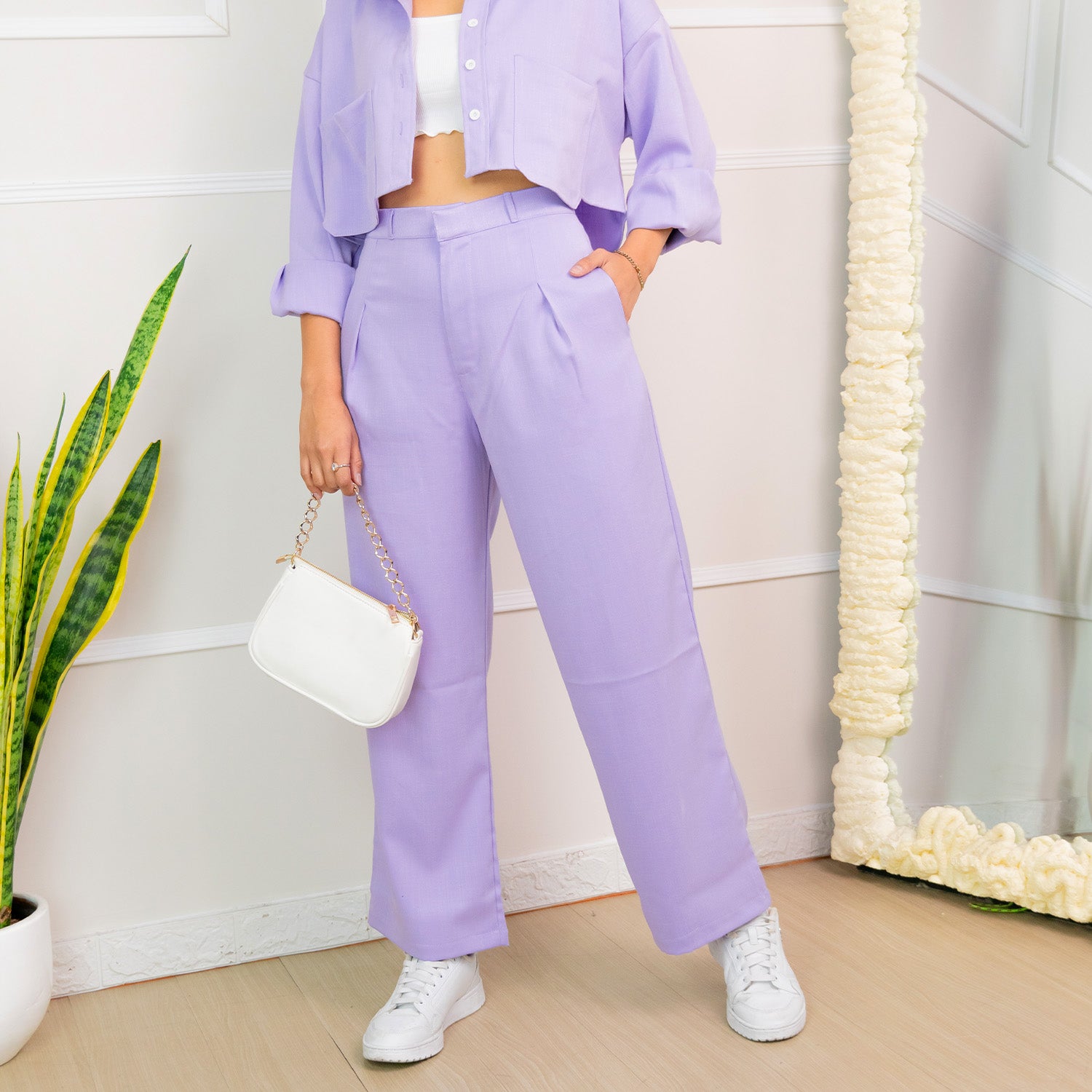 Pantalón Lino con pinzas Dalia Lila