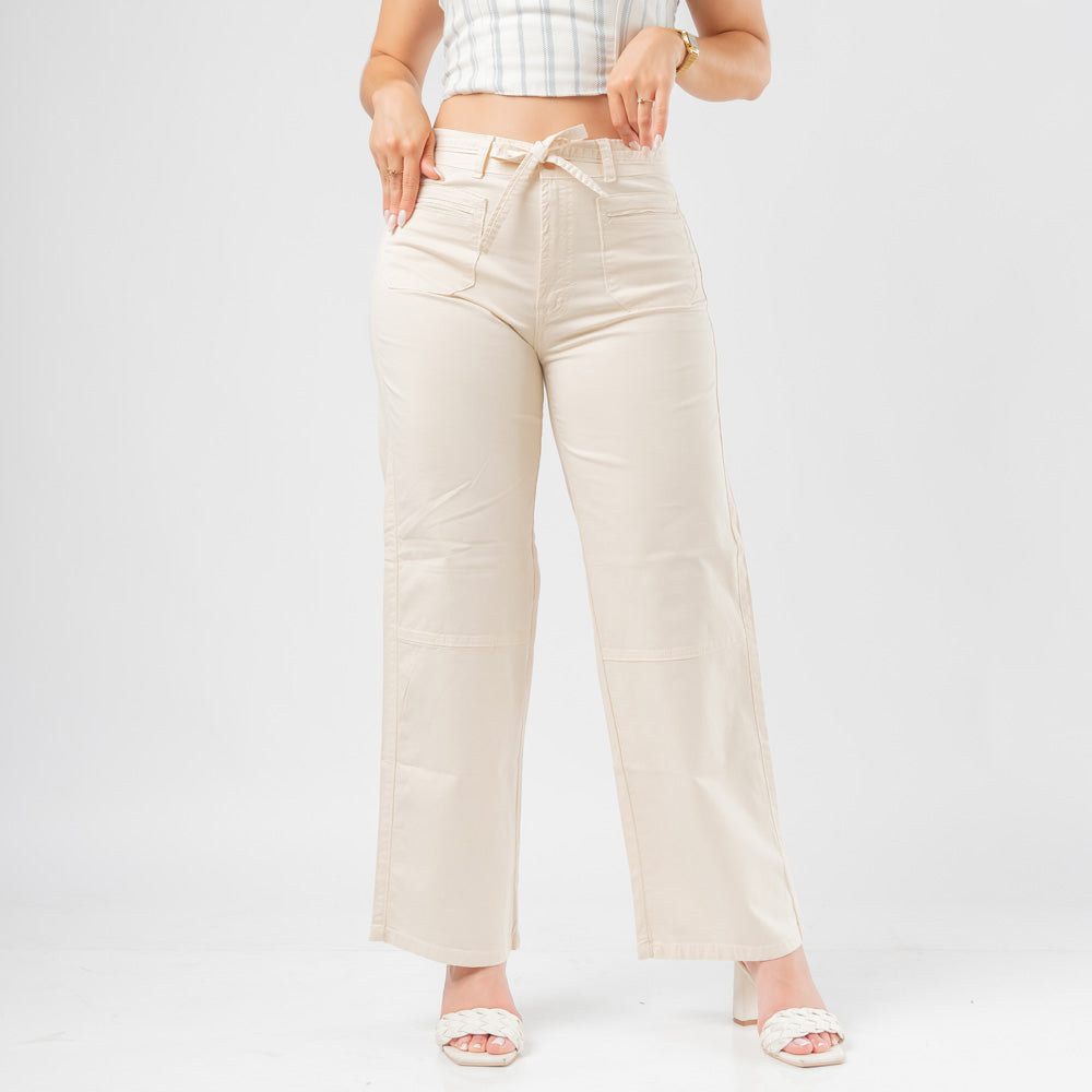 Pantalón Jean Mujer Wide Leg Drill Crema