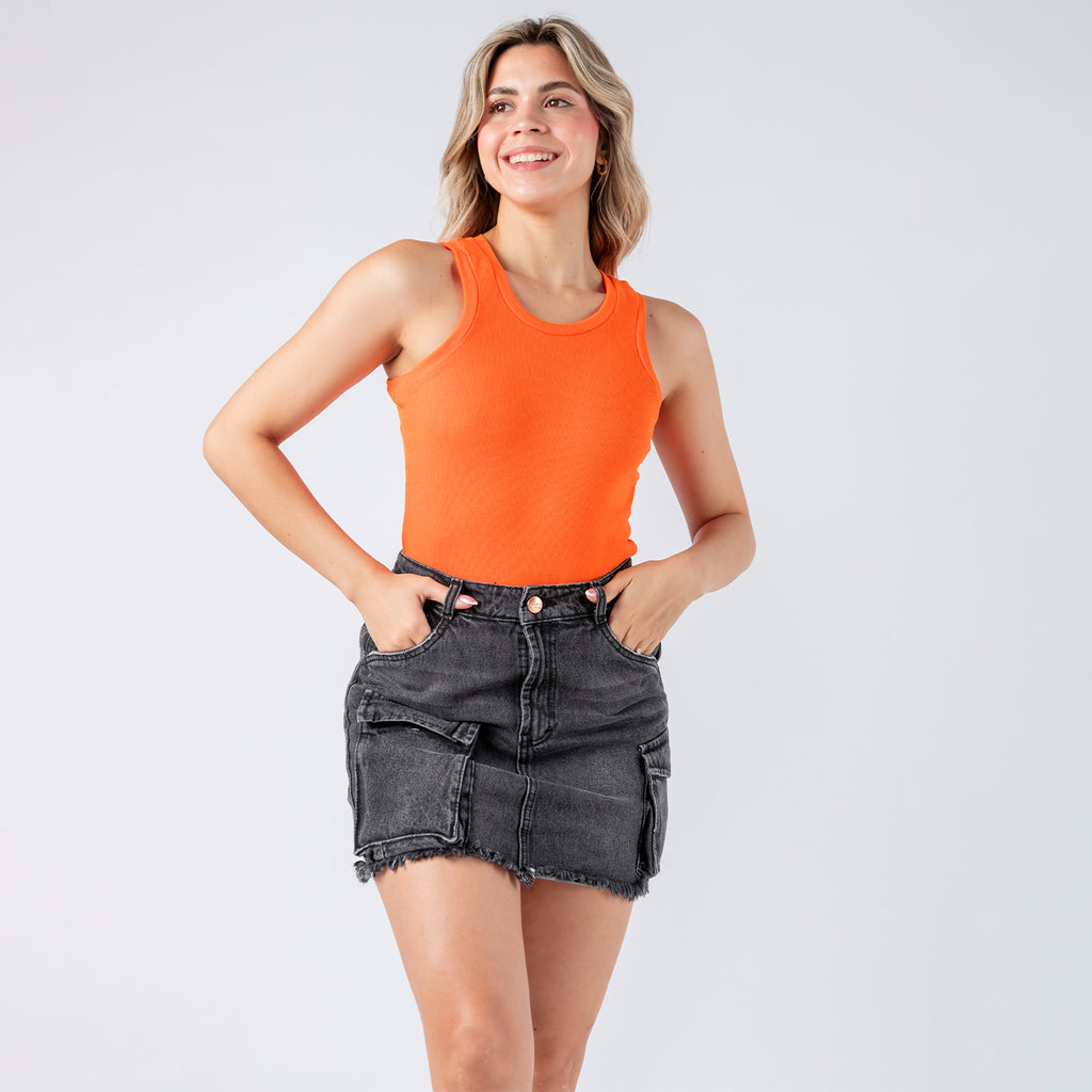 Falda Short Denim Cargo Negro
