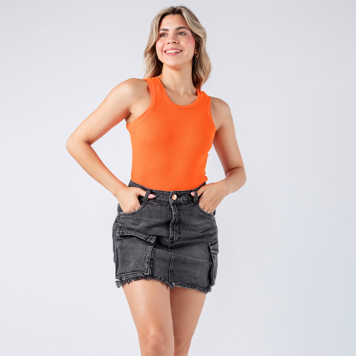 Falda Short Denim Cargo Negro