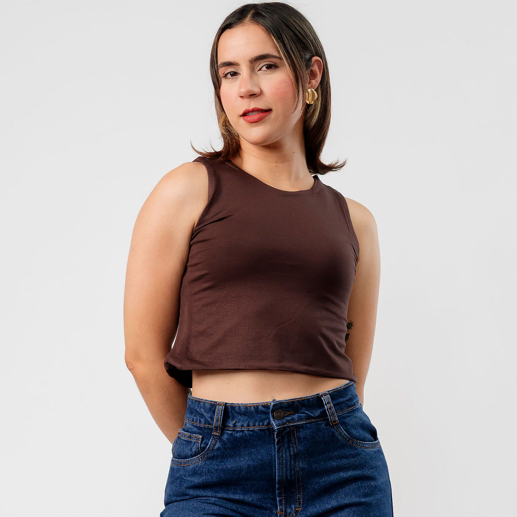 Crop Top Básico Cathy Marrón