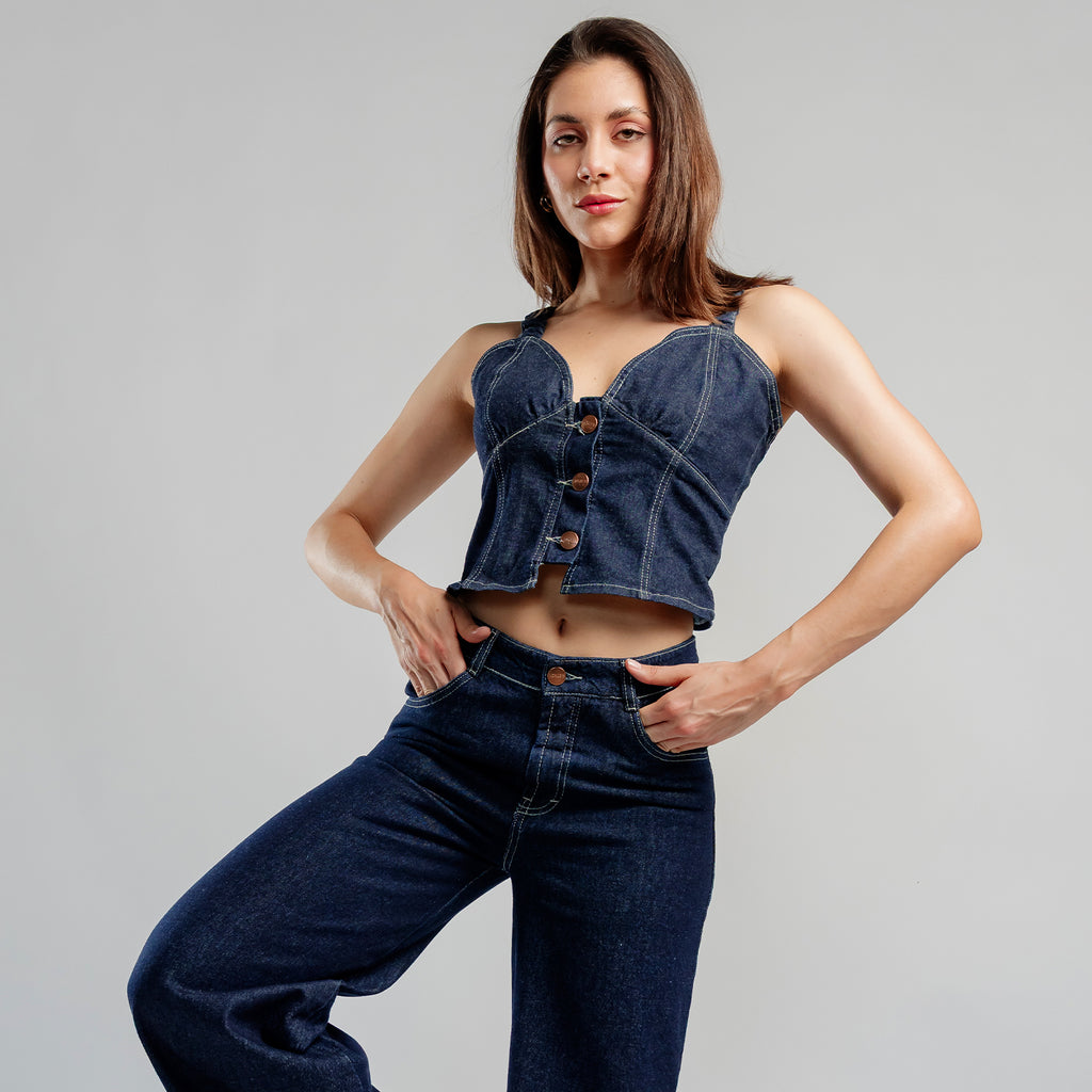 Top Denim Con Botones