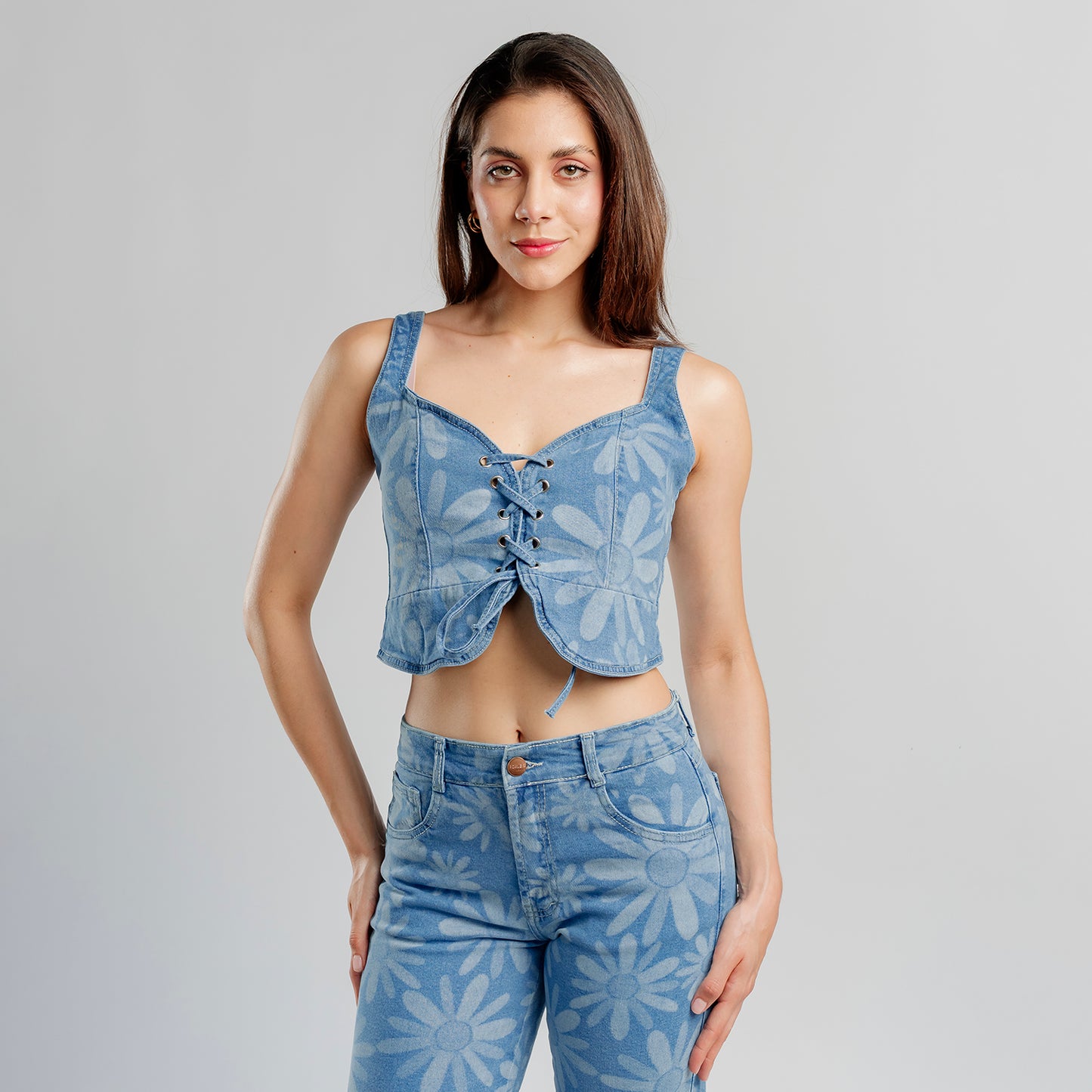 Top Denim Laser Con Lazo