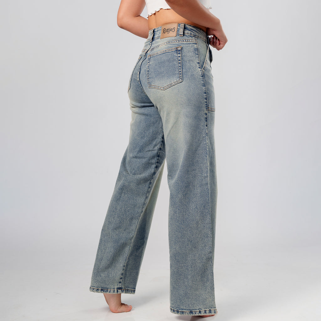 Wide Leg Light Cream Pantalon Denim