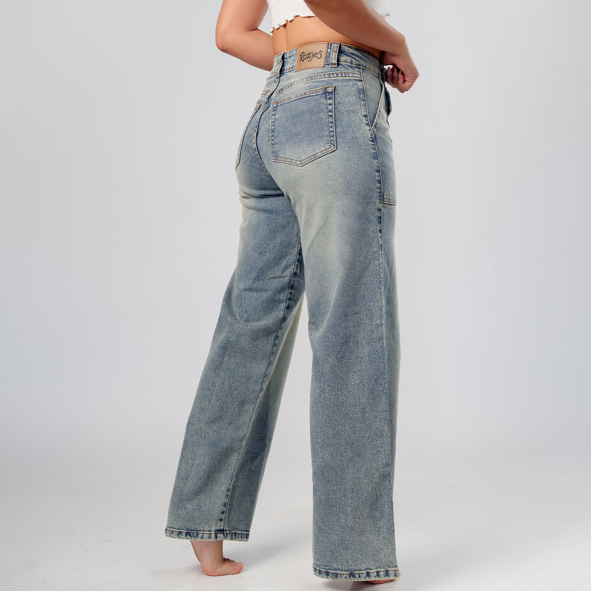 Wide Leg Light Cream Pantalon Denim