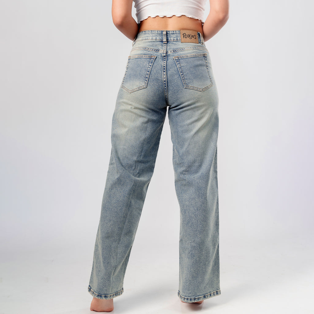 Wide Leg Light Cream Pantalon Denim