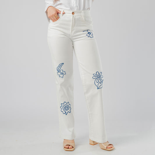 Jean Wide Leg Drill Bordado