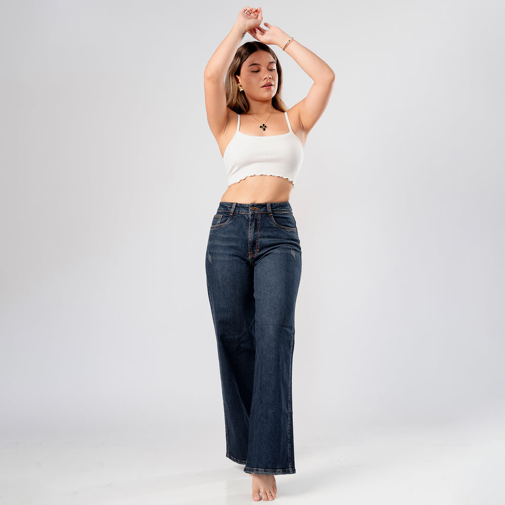 Wide Leg Noelia Pantalon Denim Azul Oscuro